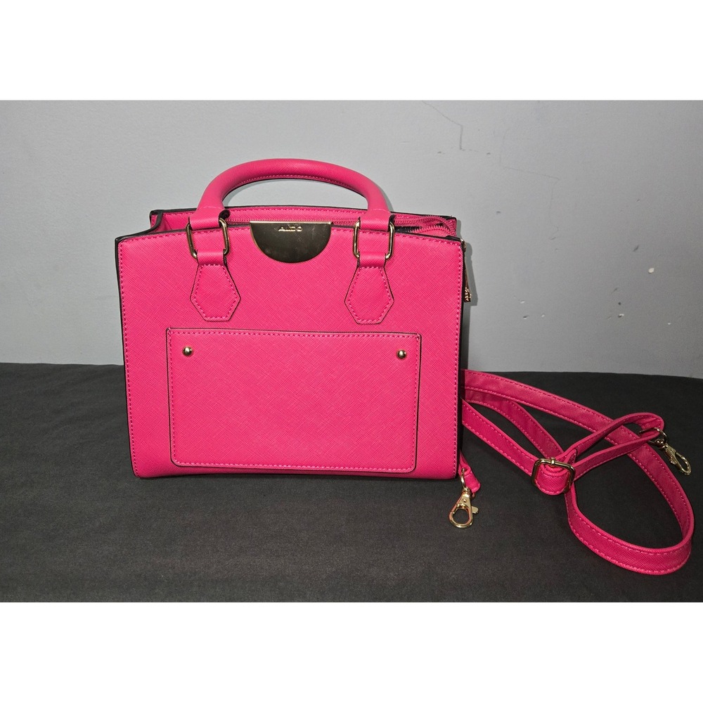 Aldo Hot Pink Saffiano Satchel Handbag Gold Hardware Crossbody Bag - Picture 3 of 8